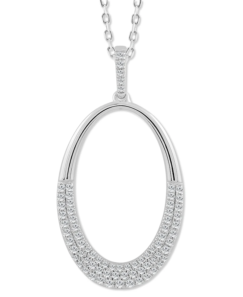 Diamond Pave Polished Oval Pendant Necklace (1/2 ct. t.w.) in 14k White Gold