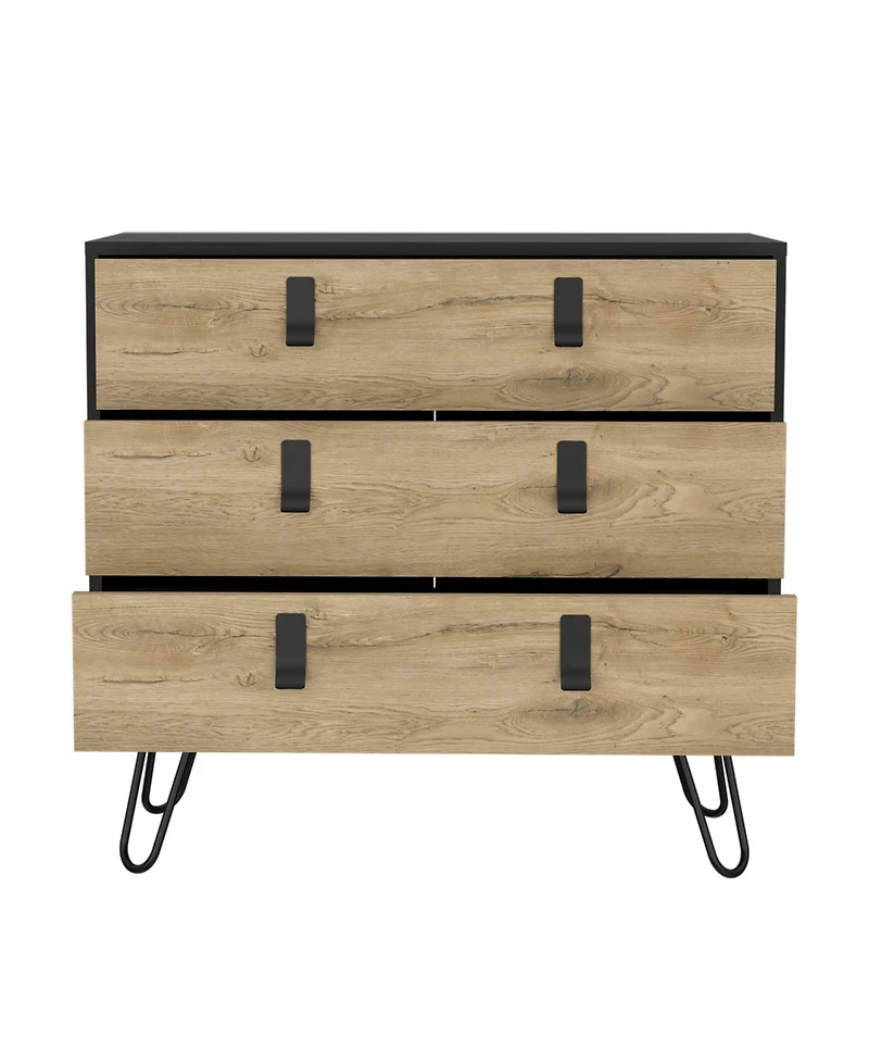 Huna Dresser 29" H, 3-Drawer organiser, Modern Chest of Drawers with Hairpin Legs and Metal Accents