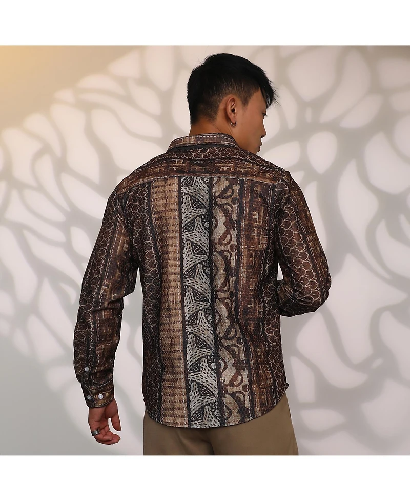 Men's Chocolate Brown Folk Print Shirt
