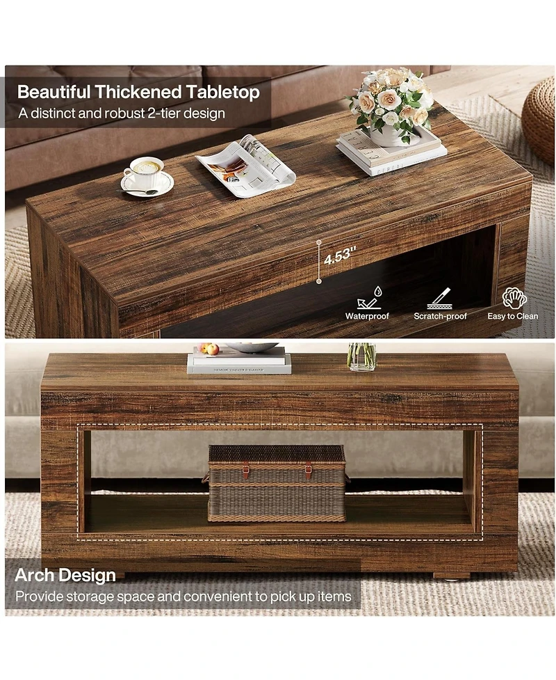 Tribesigns Coffee Table for Living Room, 43.3" Modern Farmhouse Coffee Table with Storage, 2-Tier Wood Rectangular Center Table Cocktail Living Room T