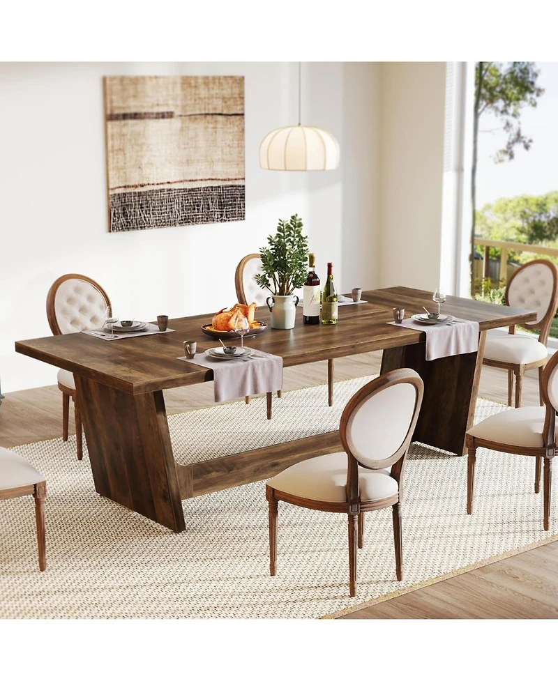 Tribesigns 70.87-Inch Wood Dining Room Table for 6-8 People, Rectangular Farmhouse Kitchen with Solid Pedestal, Rustic Long Dinner