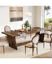 Tribesigns 70.87-Inch Wood Dining Room Table for 6-8 People, Rectangular Farmhouse Kitchen with Solid Pedestal, Rustic Long Dinner