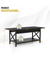 Gymax Coffee Table Industrial 2-Tier w/ Storage Shelf &Storage for Living Room Rustic Brown