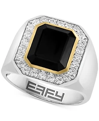 Effy Men's Onyx (6 ct. t.w.) & White Zircon (2 ct. t.w.) Ring in 14k Gold Over Sterling Silver & Sterling Silver