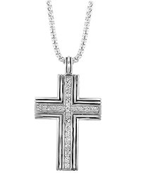 Effy Men's Zircon Cross Pendant 22" Pendant Necklace (1-1/20 ct. t.w.) in Sterling Silver