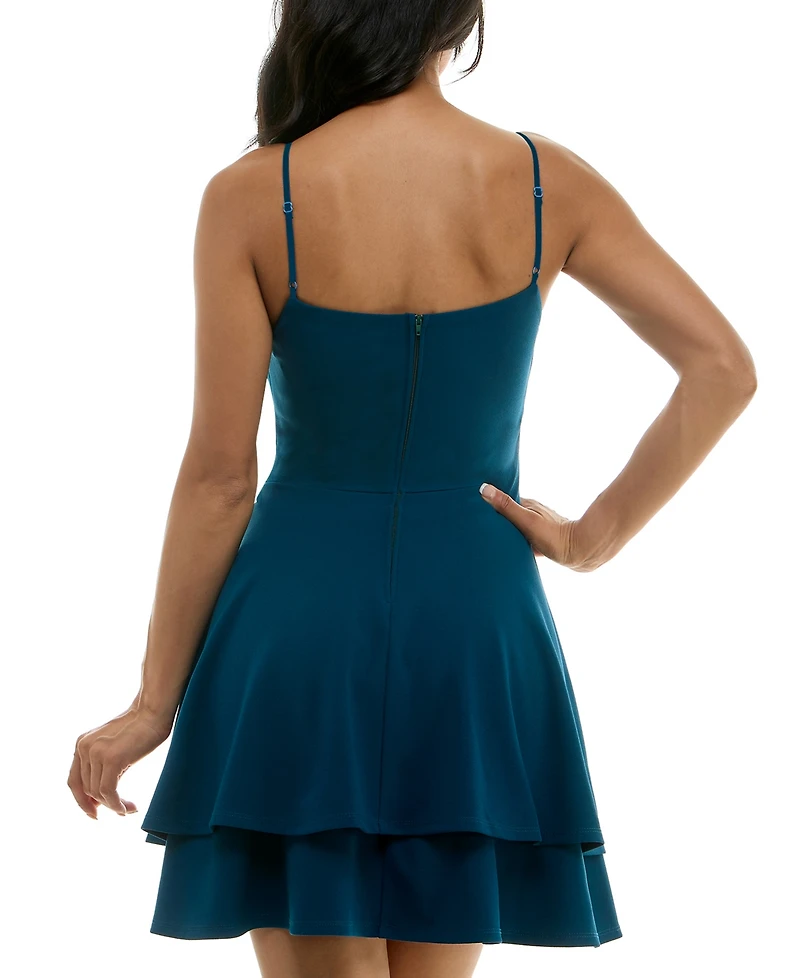 Emerald Sundae Juniors' Ruched Tiered Fit & Flare Dress