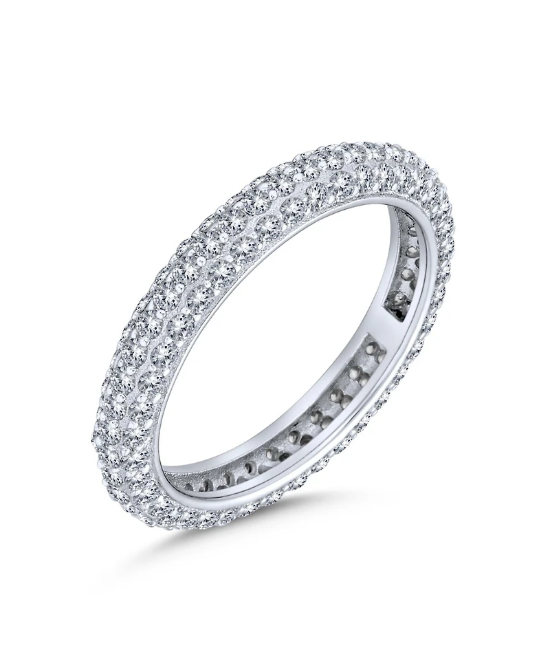 Bling Jewelry Pave Cz Cubic Zirconia Stackable Eternity Dome Band Ring Sterling Silver