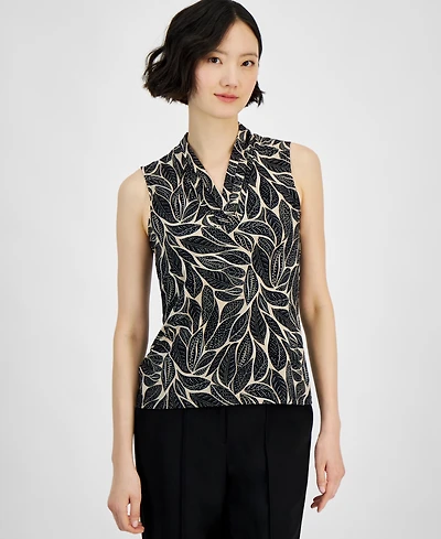 Anne Klein Petite Printed V-Neck Top