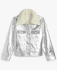 On 34th Women's Solid Metallic Faux-Leather Jacket with Removable Faux-Sherpa Collar, Exclusively at Macy's