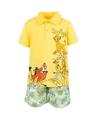 Disney Toddler Boys Lion King Mickey Mouse Cars Polo Shirt and Shorts Outfit Set to