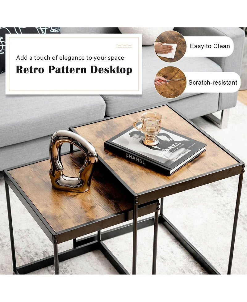 Gymax Coffee Tables Nesting Side Set of 2 for Living Room Modern W/ Sturdy Steel Frame
