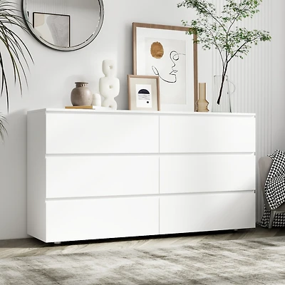 Homsee 6-Drawers White Wood Chest of Drawer Cabinet Organizer