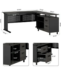 Tribesigns 63 Inch Executive Desk with File Cabinet, Large Office L Shaped Computer Drawers and Storage Shelves