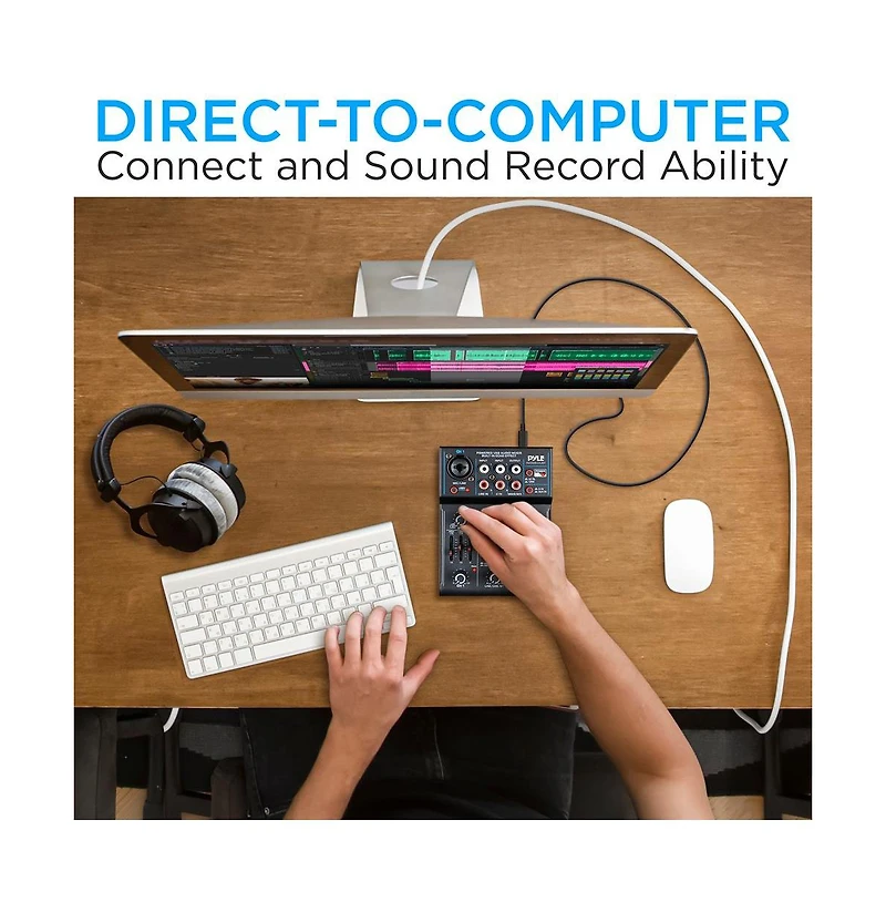 Pyle Compact Bluetooth Dj Mixer Interface with Usb Audio and Phantom Power