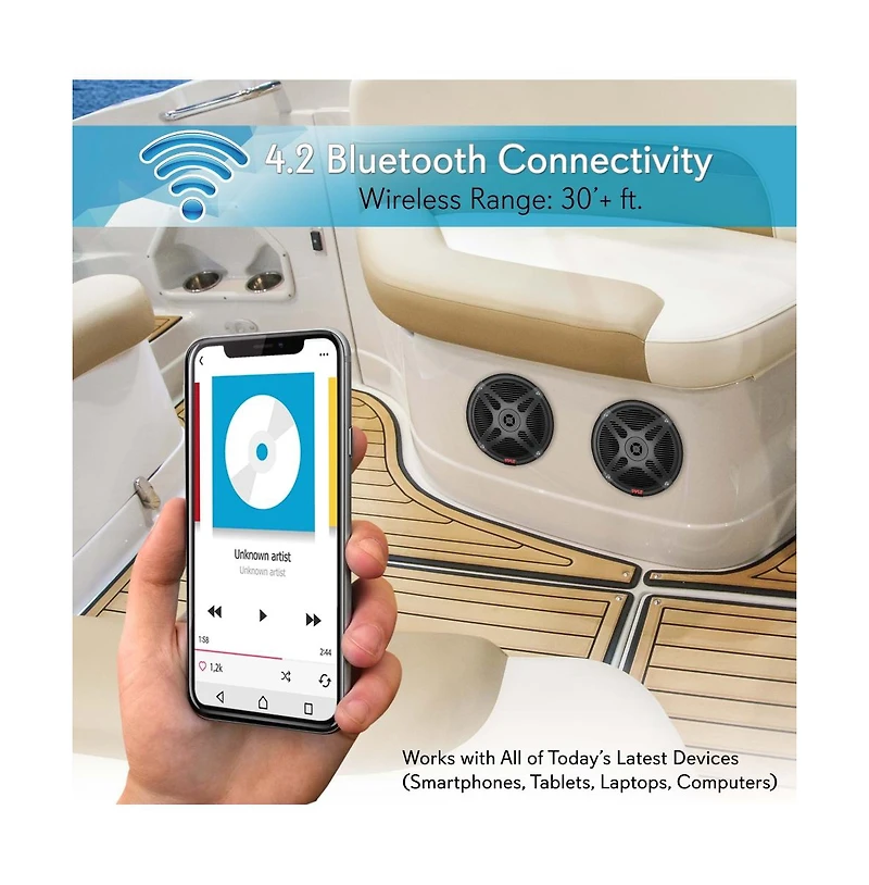 Pyle 6.5" Bluetooth Marine Speakers, Waterproof, 600 Watt, 2-Way Coaxial System