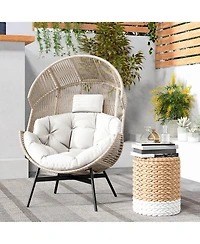 Oversized Egg Style Chair with Cushions & Headrest Heavy-Duty Metal Frame for Yard