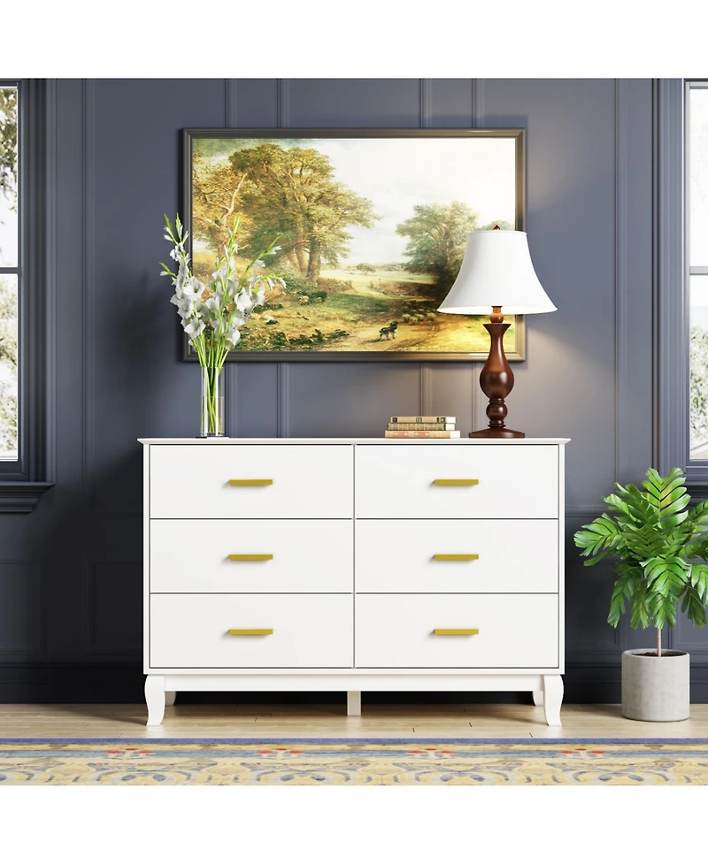 Homsee Wooden Accent Storage Cabinet with 6 Large Drawers