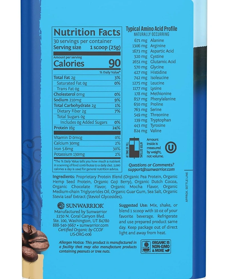 Sunwarrior Warrior Blend Protein, Plant-Based Organic Protein Powder, Mocha, Sunwarrior