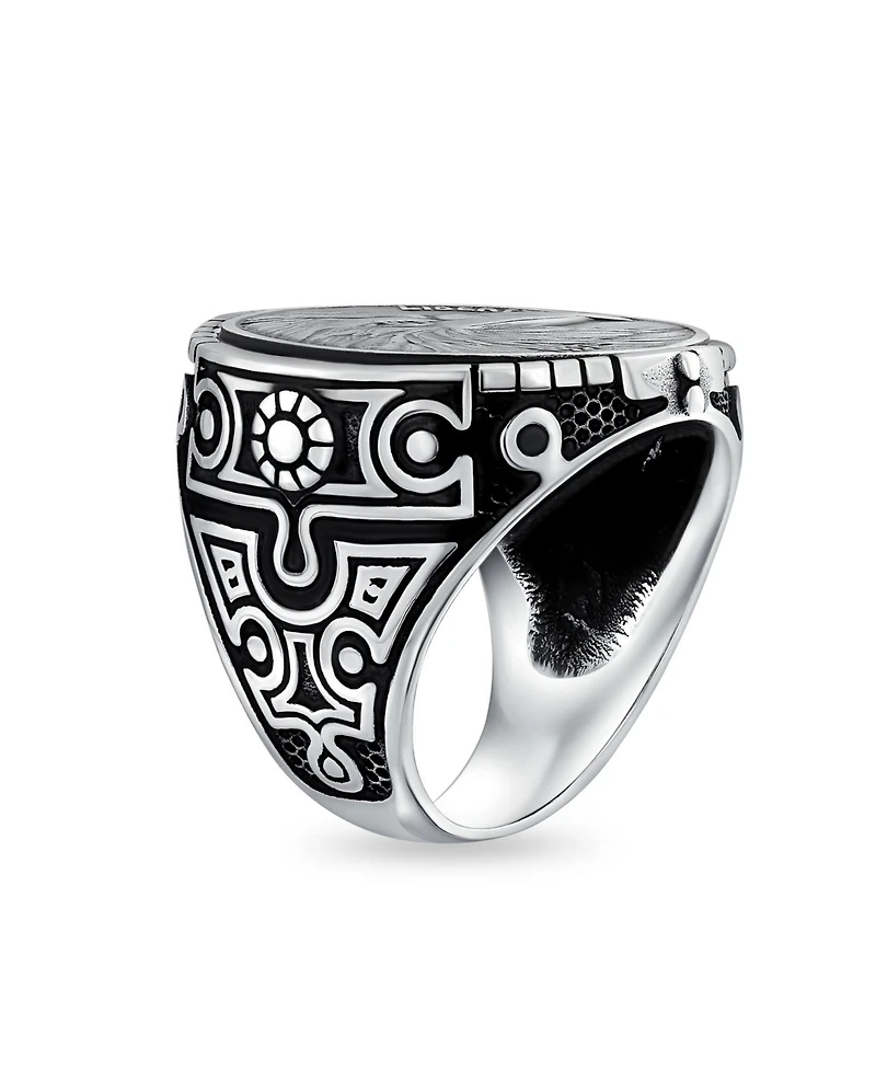 Bling Jewelry Patriotic Usa Bird Eagle Head Coin Ring Oxidized .925 Sterling Silver