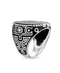 Bling Jewelry Patriotic Usa Bird Eagle Head Coin Ring Oxidized .925 Sterling Silver