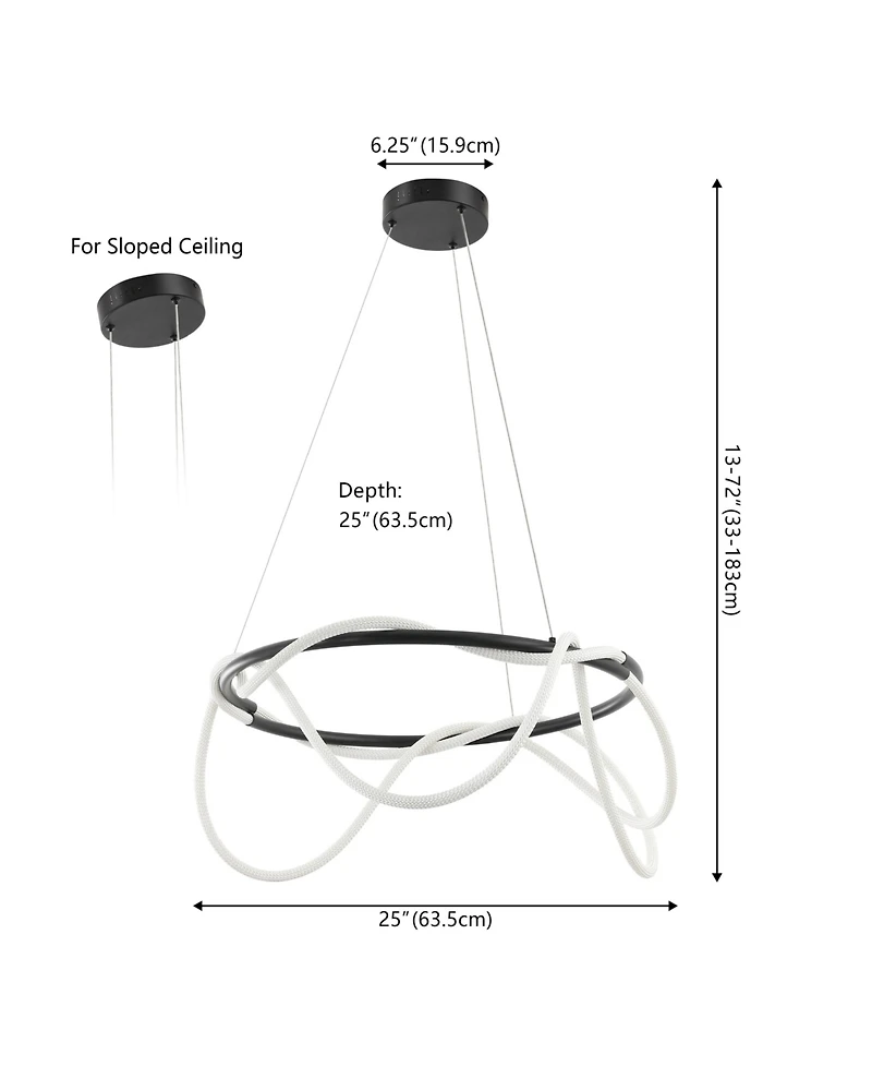 Jonathan Y Lisette Contemporary Minimalist 360 Adjustable Silicone Neon Rope Dimmable Integrated Led Chandelier