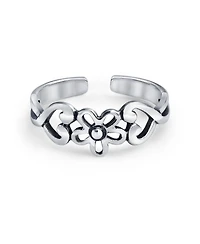 Bling Jewelry Flowers Heart Carved Filigree Midi Ring Silver Sterling Mid Finger