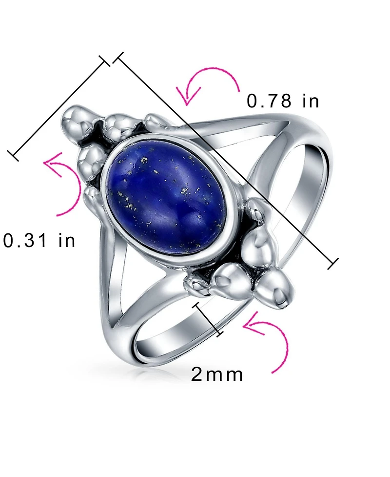 Bling Jewelry Boho Bali Style Oval Statement Natural Stone Ring Split Shank Band Sterling Silver