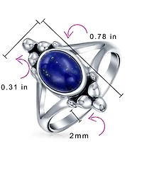 Bling Jewelry Boho Bali Style Oval Statement Natural Stone Ring Split Shank Band Sterling Silver