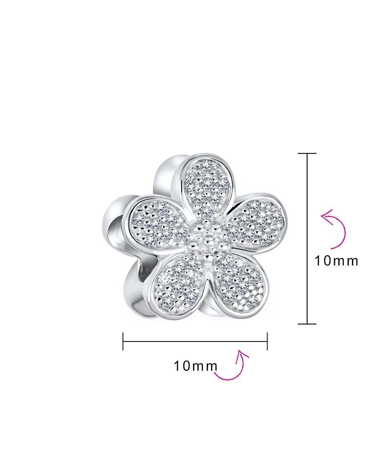 Bling Jewelry Sparkling Clear Cz Pave Of Flower Shape Daisy Charm Bead .925 Sterling Silver European Bracelet