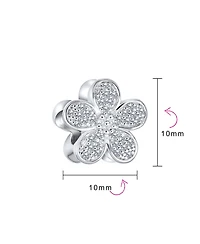 Bling Jewelry Sparkling Clear Cz Pave Of Flower Shape Daisy Charm Bead .925 Sterling Silver European Bracelet
