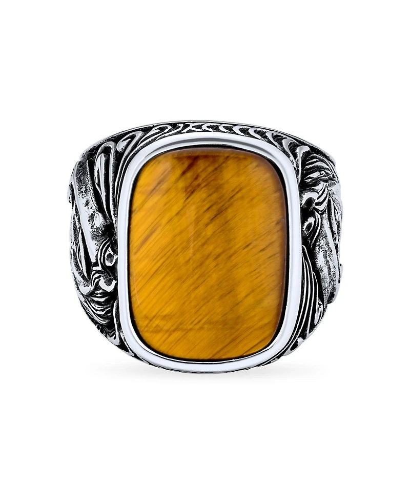 Bling Jewelry Natural Black Onyx Brown Tiger Eye Equestrian Stallion Horse Ring Sterling Silver