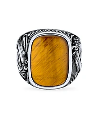 Bling Jewelry Natural Black Onyx Brown Tiger Eye Equestrian Stallion Horse Ring Sterling Silver