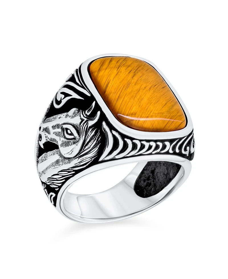 Bling Jewelry Natural Black Onyx Brown Tiger Eye Equestrian Stallion Horse Ring Sterling Silver