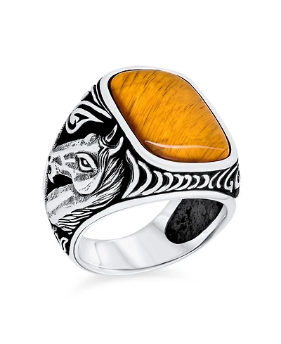 Bling Jewelry Natural Black Onyx Brown Tiger Eye Equestrian Stallion Horse Ring Sterling Silver