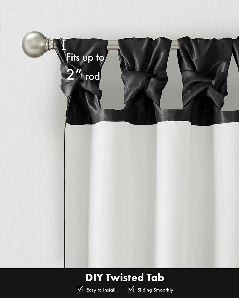 Madison Park Emilia Twist Tab Lined Window Curtain Panel, Single with Privacy Lining for Bedroom and Living Room, 84 inch length Curtai