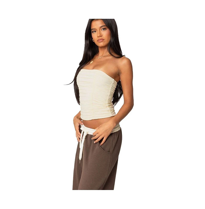 Edikted Womens Fifi Gathered Strapless Top