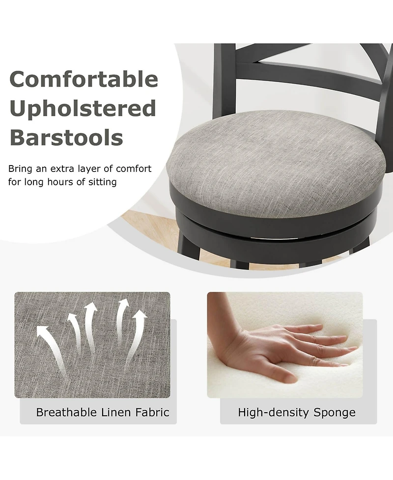 Swivel Bar Stools Set of 2 Counter Height Chairs with Hollow Back Soft-padded Seat