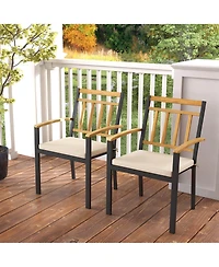 Patio Dining Chairs Set of 2 Metal Outdoor Chairs with Removable Padded Cushions