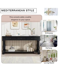63-Inch Entryway Console Table – Long Sofa with Storage Drawers and Open Bottom Shelf