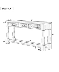 63-Inch Entryway Console Table – Long Sofa with Storage Drawers and Open Bottom Shelf