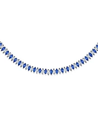 Bling Jewelry Art Deco Style Holiday Day Party Blue Clear White Cubic Zirconia Marquise Formal Statement Tennis Necklace Prom Silver Gold Plated