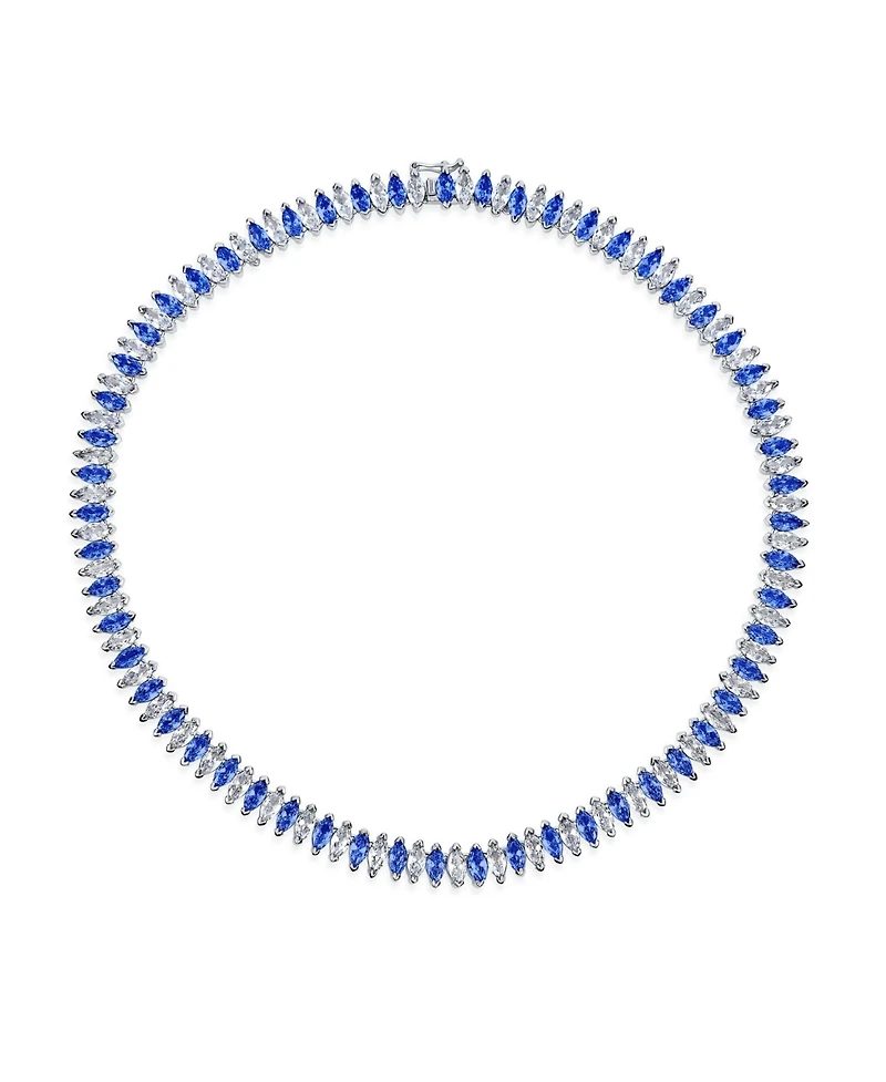 Bling Jewelry Art Deco Style Holiday Day Party Clear White Cubic Zirconia Marquise Formal Statement Tennis Necklace Prom Silver Plated