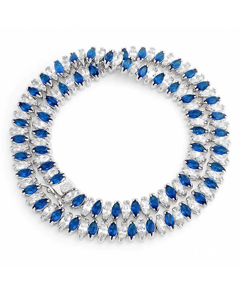 Bling Jewelry Art Deco Style Holiday Day Party Blue Clear White Cubic Zirconia Marquise Formal Statement Tennis Necklace Prom Silver Gold Plated