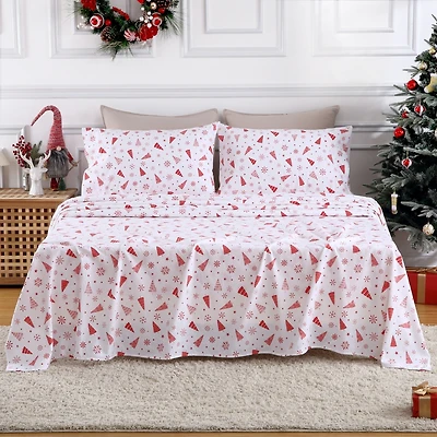 gaomon 4 Pieces Christmas Cotton Flannel Bedding Sheet Set, King