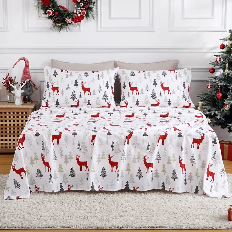 gaomon 4 Pieces Christmas Cotton Flannel Bedding Sheet Set