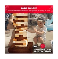 Reclaimed Wood Giant Tower Game with Storage Crate / Outdoor Game Table Set | 60 Large Blocks | Jumbo Lawn Games