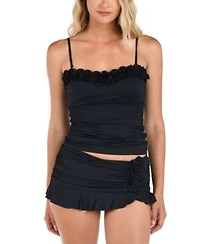 La Blanca Womens Island Goddess Ruffled Bandeau Tankini Top Ruffled Skirt Swim Bottoms