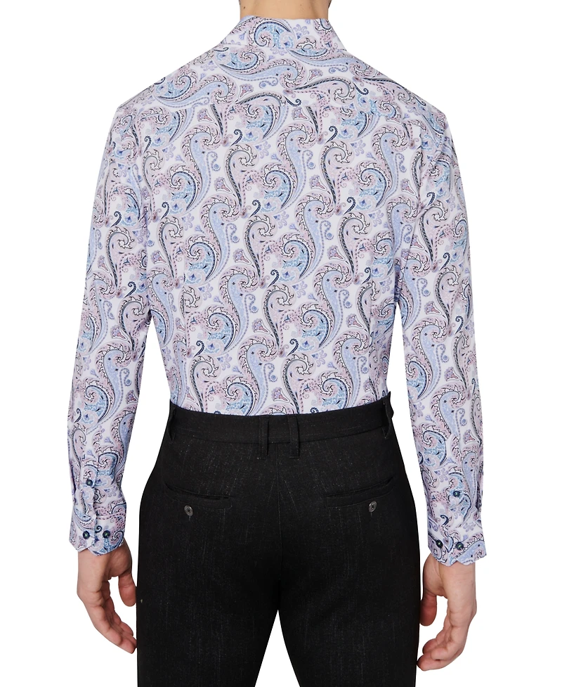 Men's Slim Fit Non-Iron Paisley-Print Performance Stretch Dress Shirt