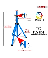 5 Core Speaker Stand Tripod Floor Short Adjustable Dj Studio Monitor Stands Pole Mount - 4FT - Blue