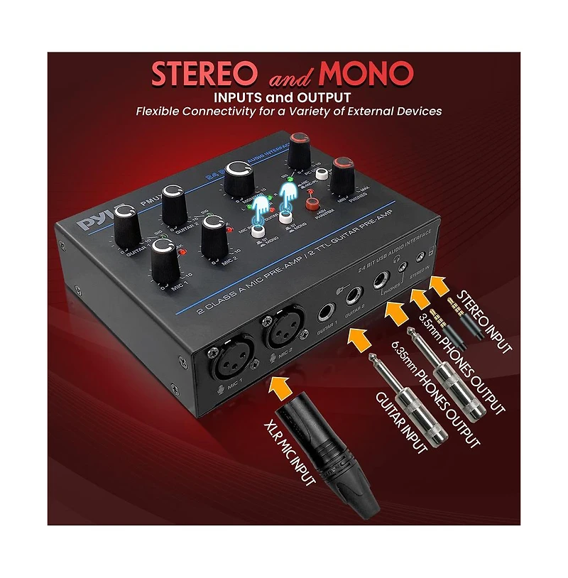 Pyle Professional Usb Audio Interface with Mic/Line, Guitar, Aux, and Rca Inputs